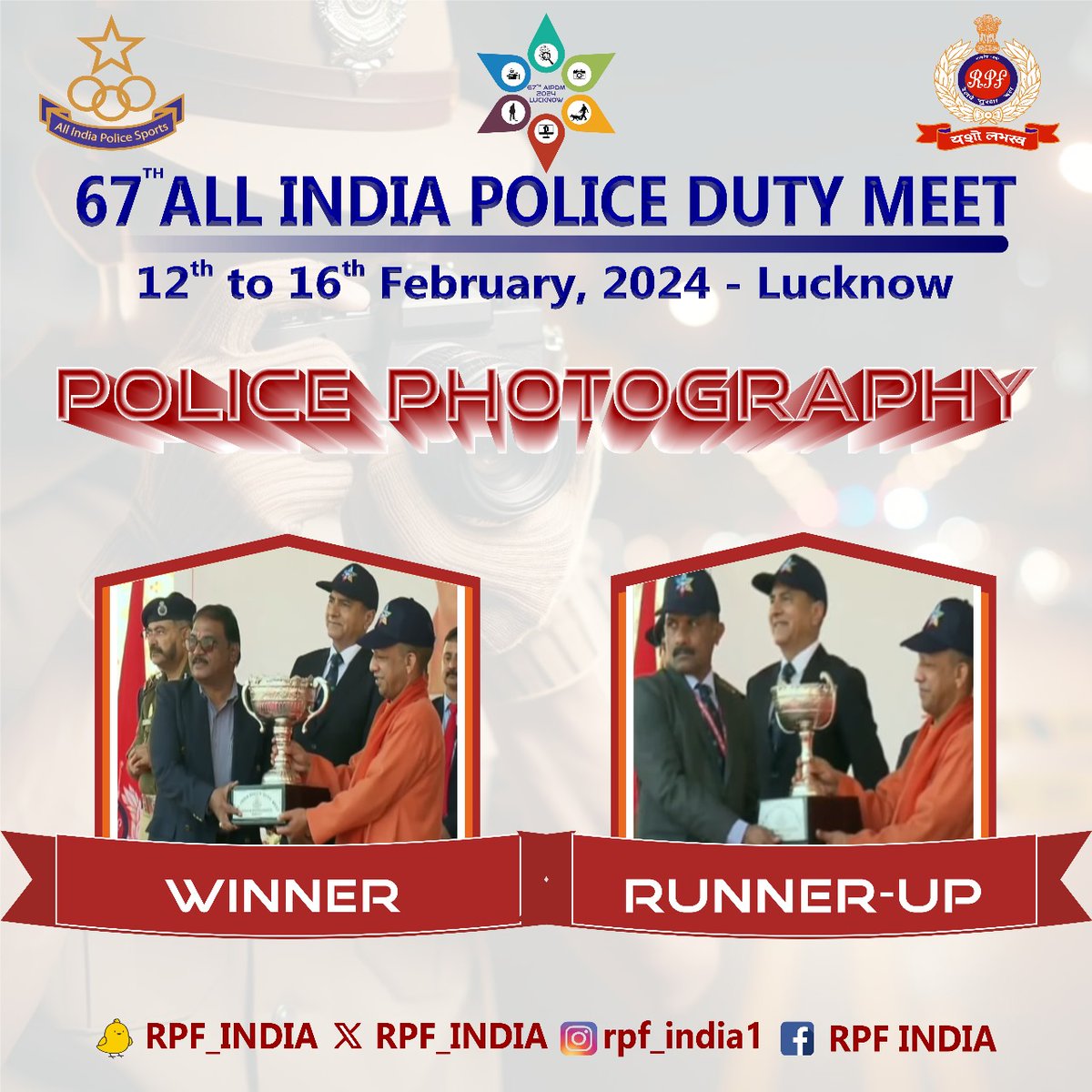 📸 Congratulations to Telangana Police, Winners of the Police Photography Competition and kudos to Karnataka Police for securing the runner-up spot at the 67th AIPDM! Your captivating visuals and storytelling capture the essence of law enforcement. @aipscb @RailMinIndia @HMOIndia
