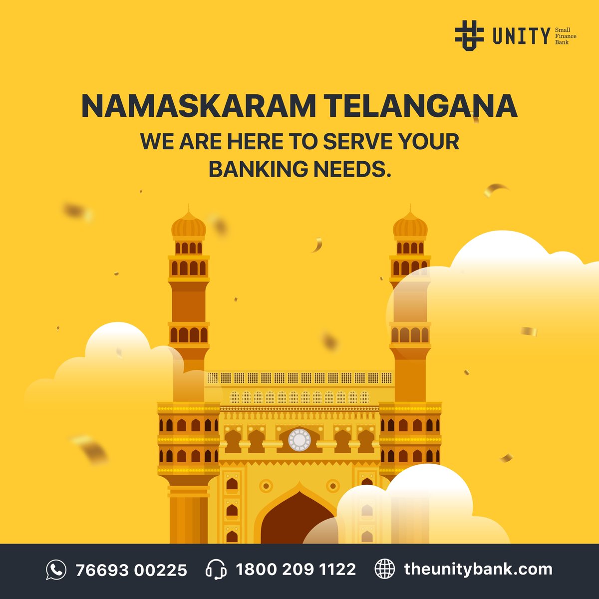 UnitySFBank's tweet image. Namaskaram Telangana! 

We are now in Hyderabad! 

#UnitySFB