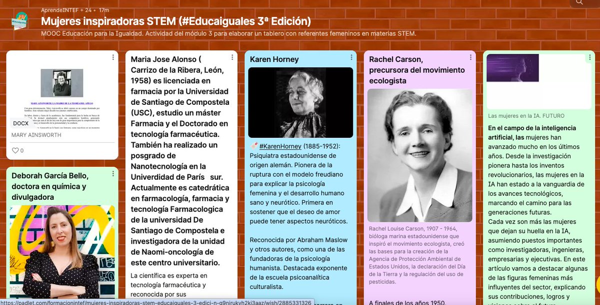 Estamos supercontentas por la estupenda participación en el tablero colaborativo de "Mujeres inspiradoras #STEM" que esta semana estamos trabajando en #Educaiguales ¿Has dejado ya tu aportación? padlet.com/formacionintef… cc <a href="/InstMujeres/">Instituto de las Mujeres</a> <a href="/educaINTEF/">Educación INTEF</a>
