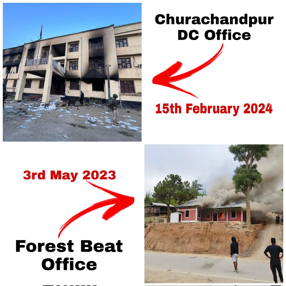 On the so called "Solidarity peace rally" of 3rd May the #Kukimilitants mob burnt down the Forest office to wipe out all the land records of reserve forest areas.
Just after the announcement of implementation of NRC in Manipur and deportation of illegal immigrants few days ago.
