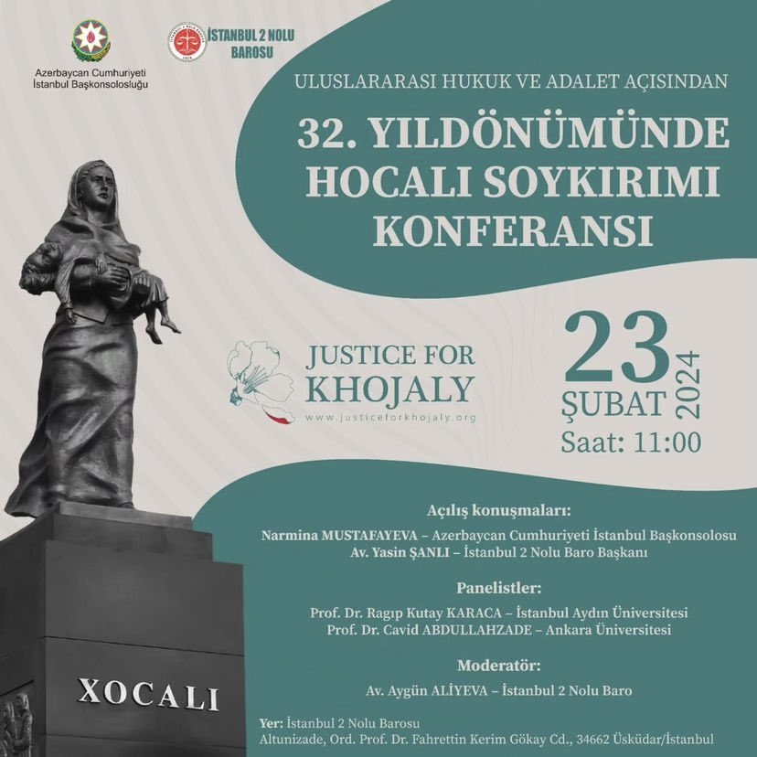 Uluslararası Hukuk ve Adalet Açısından 32. Yıldönümünde Hocalı Soykırımı Konferansı, DARD Başkan Yardımcısı ve İAÜ Öğr. Üyesi Prof. Dr. Ragıp Kutay Karaca’nın katılımıyla, 23 Şubat Cuma saat 11.00’de İstanbul 2 Nolu Barosu’nda gerçekleştirilecektir. İlgi duyan herkesi bekleriz.