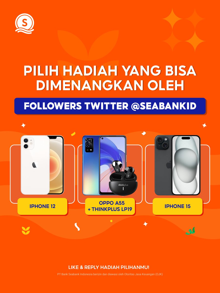 🌟PILIH HADIAHMU YUK🌟

Untuk FOLLOWERS Twitter SeaBank, kamu berkesempatan menangin HADIAH-HADIAH ini dengan cara:
1. FOLLOW Twitter <a href="/SeaBankID/">SeaBank Indonesia</a>
2. RT Tweet ini
3. LIKE &amp; REPLY HADIAH PILIHANMU! sebanyak-sebanyaknya!

Semoga beruntung!