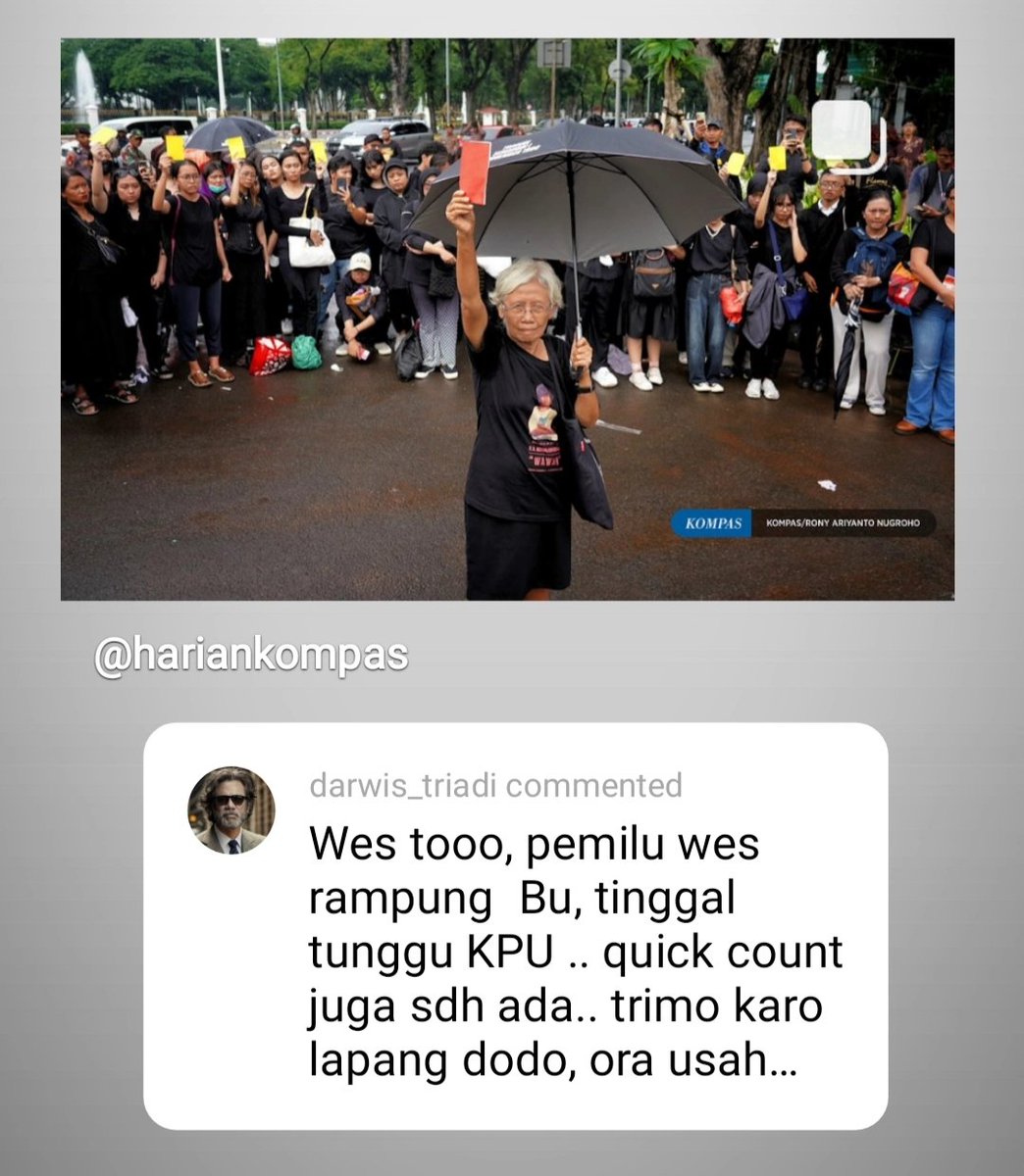 aganharahap's tweet photo. Komentar memalukan tentang aksi Kamisan dari seorang Darwis Triadi: 

#ShameOnYou https://t.co/oYNCM6UC4H
