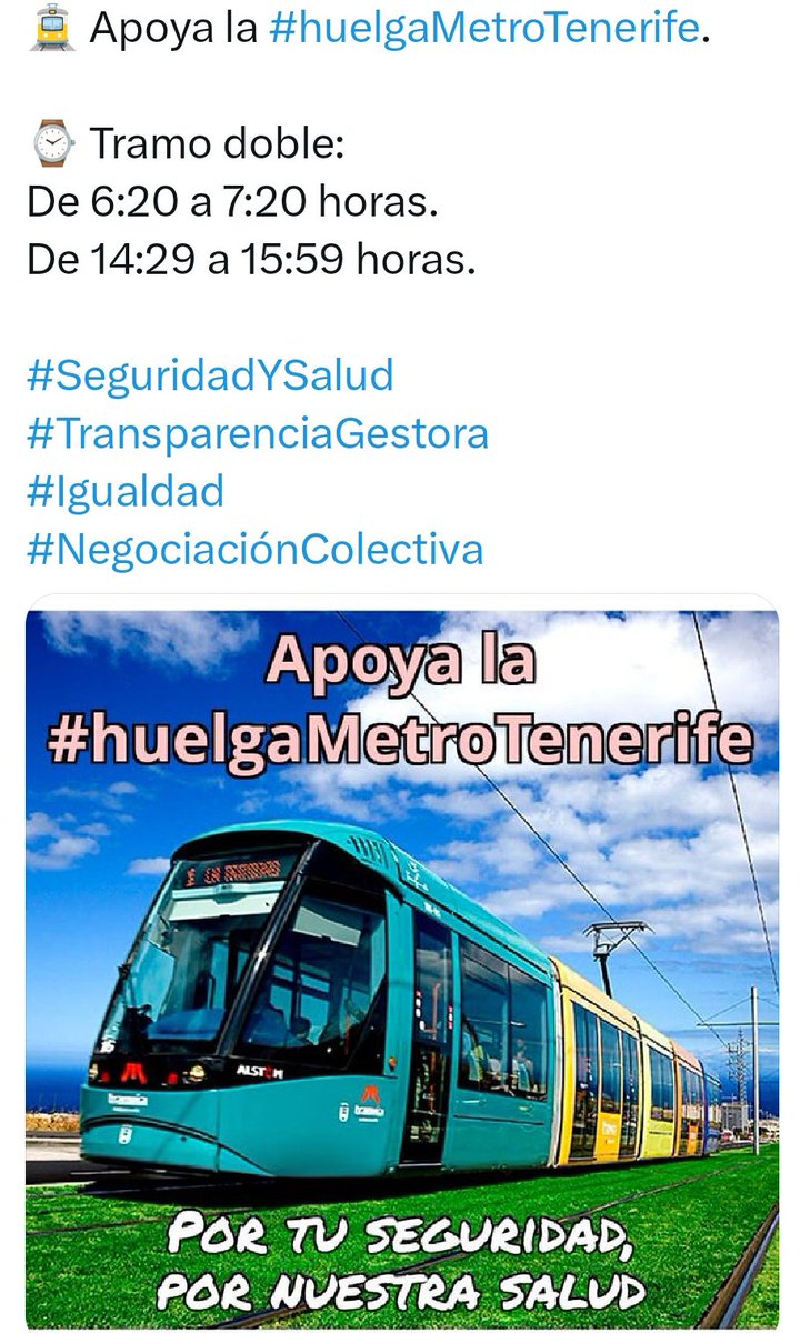 Mdearaal's tweet photo. ¡¡Apoya a las trabajadoras y trabajadores de MetroTenerife (Tranvía)!!
💪💪💪💪💪💪💪💪💪
#HuelgaTranvíaTenerife
#HuelgaMetroTenerife
#Niunpasoatrás https://t.co/clS1bHOf7k