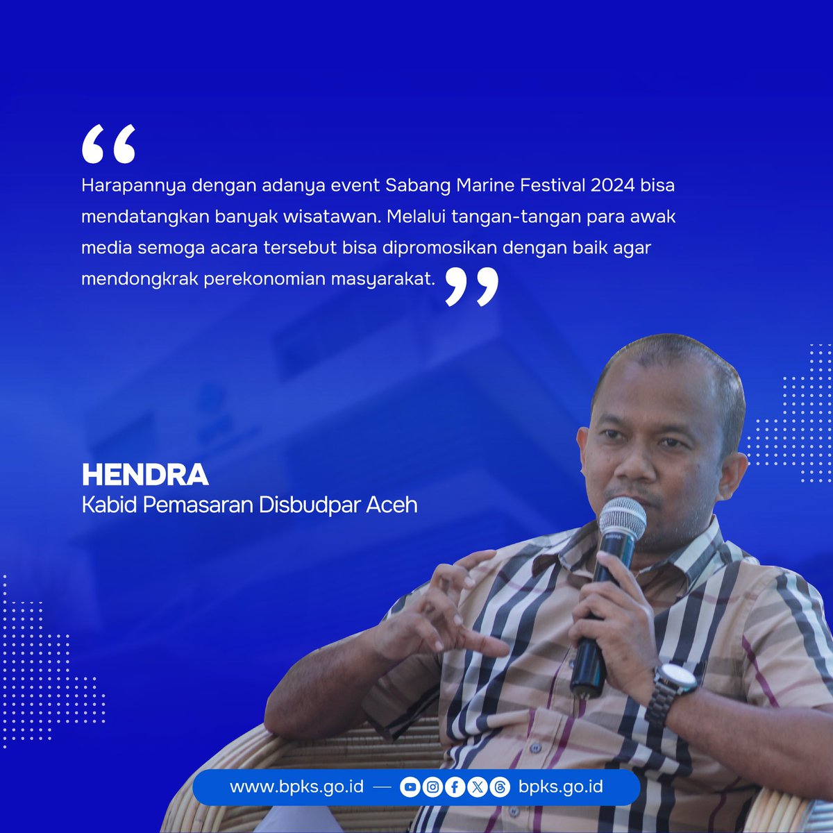 Press Conference Sabang Marine Festival 2024 yang akan dilaksanakan pada 1-3 Maret 2024 yang bertempat di Tugu Kembar Merauke Depan Kantor Walikota, Kamis (15/2/24). Hadir Reza Fahlevi Pj Walikota Sabang, Teuku Zanuarsyah Wakil Kepala BPKS, Hendra Kabid Pemasaran Disbudpar Aceh.