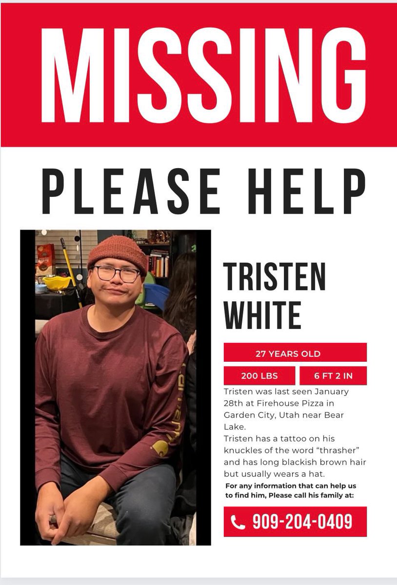muttonxstew's tweet image. My brother has been missing since 1/29/24. 
Last seen at Bear Lake Motor Lodge in Garden City, Utah around 8pm. He is assumed to be alone. Please help me. Please help my family. #MMIP #MMIM if able to share in northern utah area.