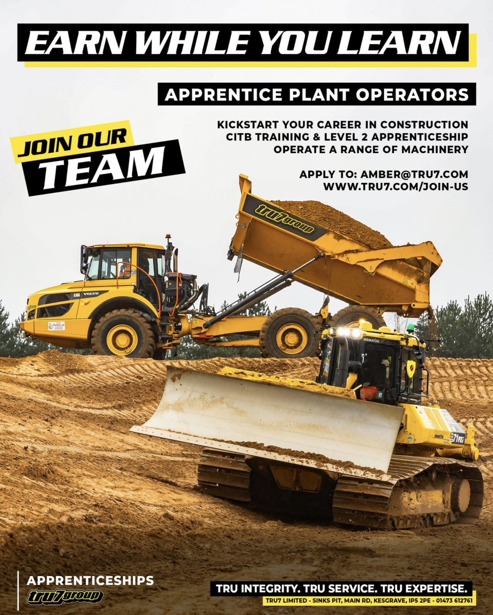 Become a Plant Operator with Tru7 Group! 🚧 We are delighted to share that we have availability for our next intake of Plant Operator Apprenticeships due to start in April. Spaces are limited, so be sure to follow the link below to kickstart your career in construction !