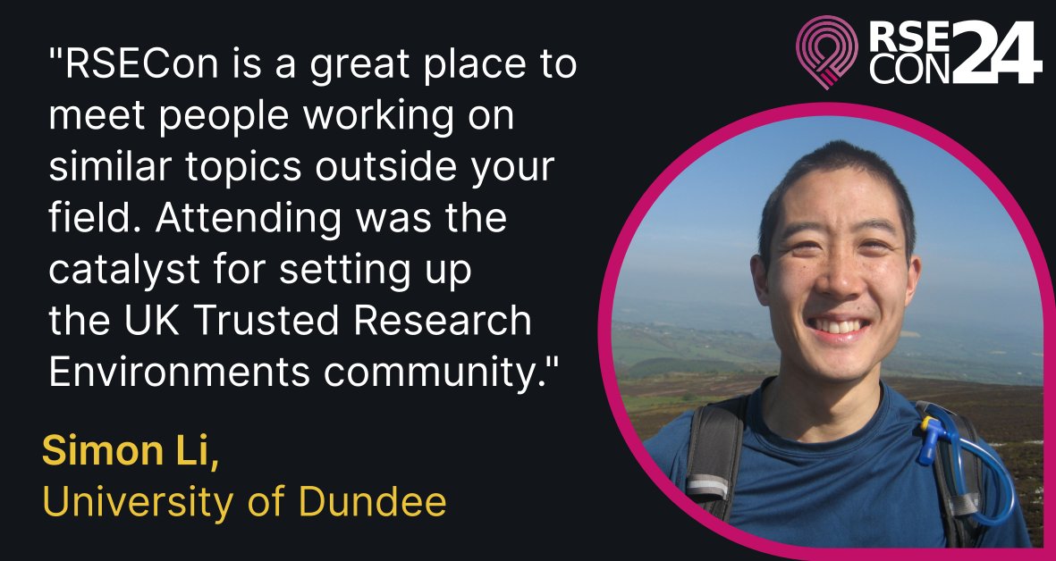 “You might be working on something very niche, but others at RSECon will be using the same tools and processes, and can give you inspiration and new ideas.” says Simon Li, Senior Research Infrastructure Engineer, @dundeeuni. Join us at #RSECon24 3-5 Sep! rsecon24.society-rse.org