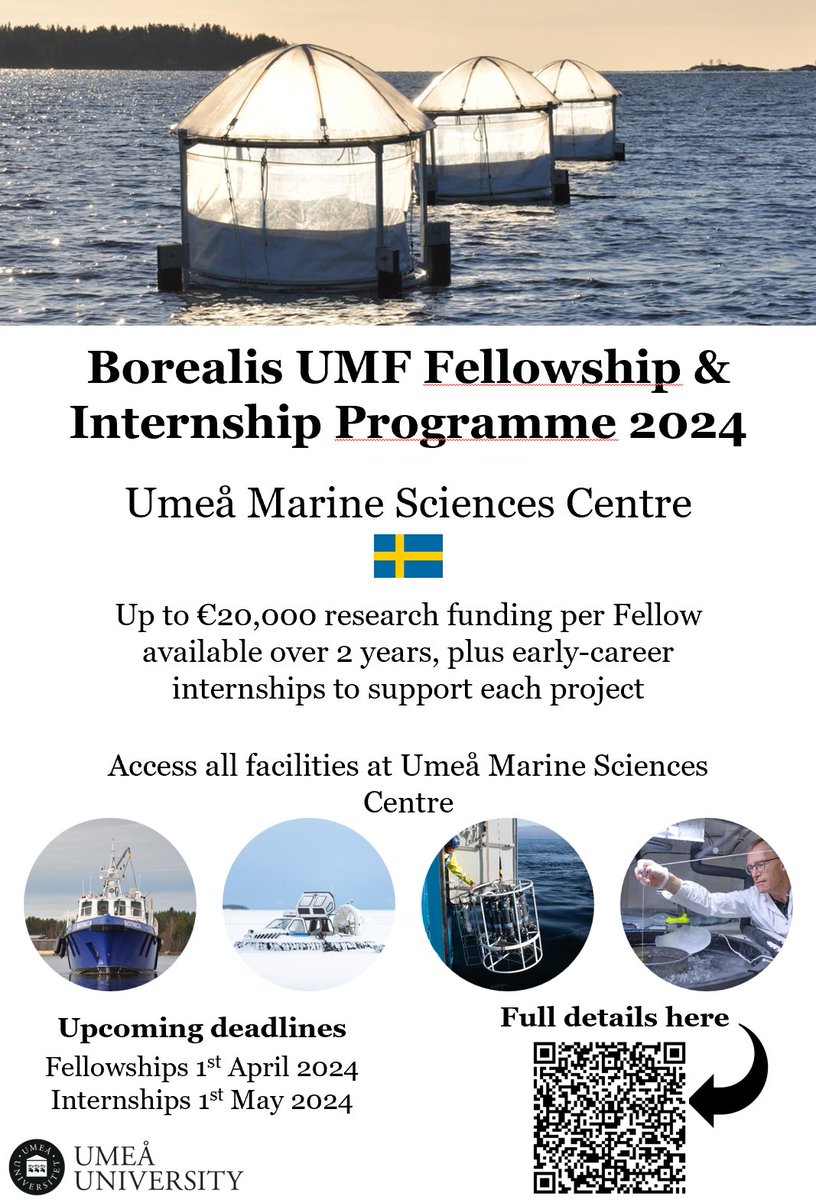 📢Excited to announce our Borealis #Fellowship & #Internship Programme!! We invite you to apply for up to 200000 SEK (~€20K) within the #environmental #GrandChallenge theme of ”#Marine #ecosystem resilience in a #ChangingWorld” #Research umu.se/en/umea-marine…