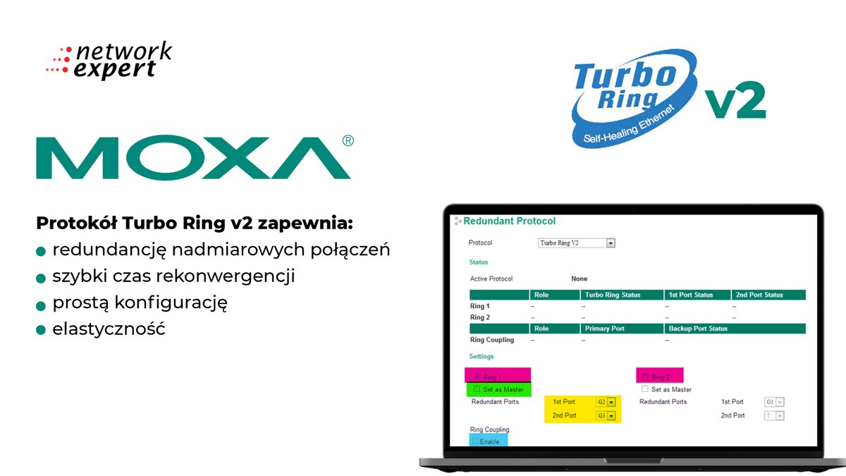 NetworkExpert_'s tweet photo. ➡️ Protokół Turbo Ring v2 firmy Moxa to idealne rozwiązanie, które zapewnia:
✅ Redundancję nadmiarowych połączeń
✅ Szybki czas rekonwergencji
✅ Prostą konfigurację
✅ Elastyczność
https://t.co/ArJqrxpmSQ

#moxa #SWITCHing #ethernet https://t.co/w1mS5FbasE
