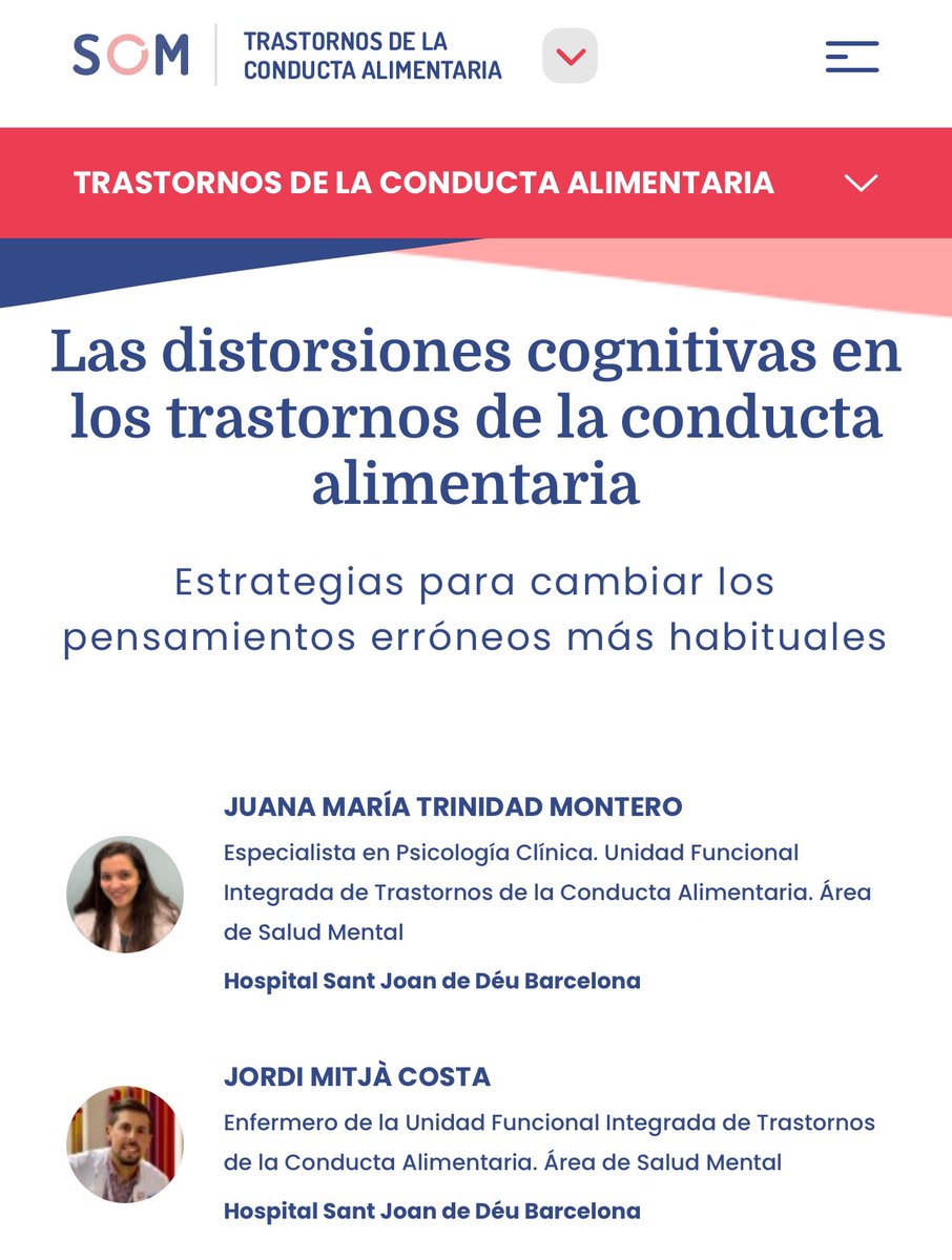 Comparto con vosotros este artículo que he escrito 📝 para @SaludMentalSJD. ➡️ Las distorsiones cognitivas en los trastornos de la conducta alimentaria. 🔍 tca.som360.org/es/articulo/di… #Anorexia #Bulimia #Pensamientos