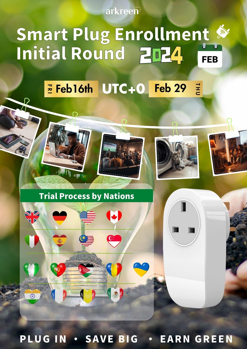 🔌 Happy New Year -2️⃣0️⃣2️⃣4️⃣  2nd Round Smart Plug Friendly User Recruitment 🦾
 
🗓Start Date: February 16th 2024
🗓List Announcement: February 29th 2024
 
🌟Task Requirements-complete three tasks to join!🌟
 
🦾Task1: Join one of our Arkreen Talk events or Monthly AMA. Ask