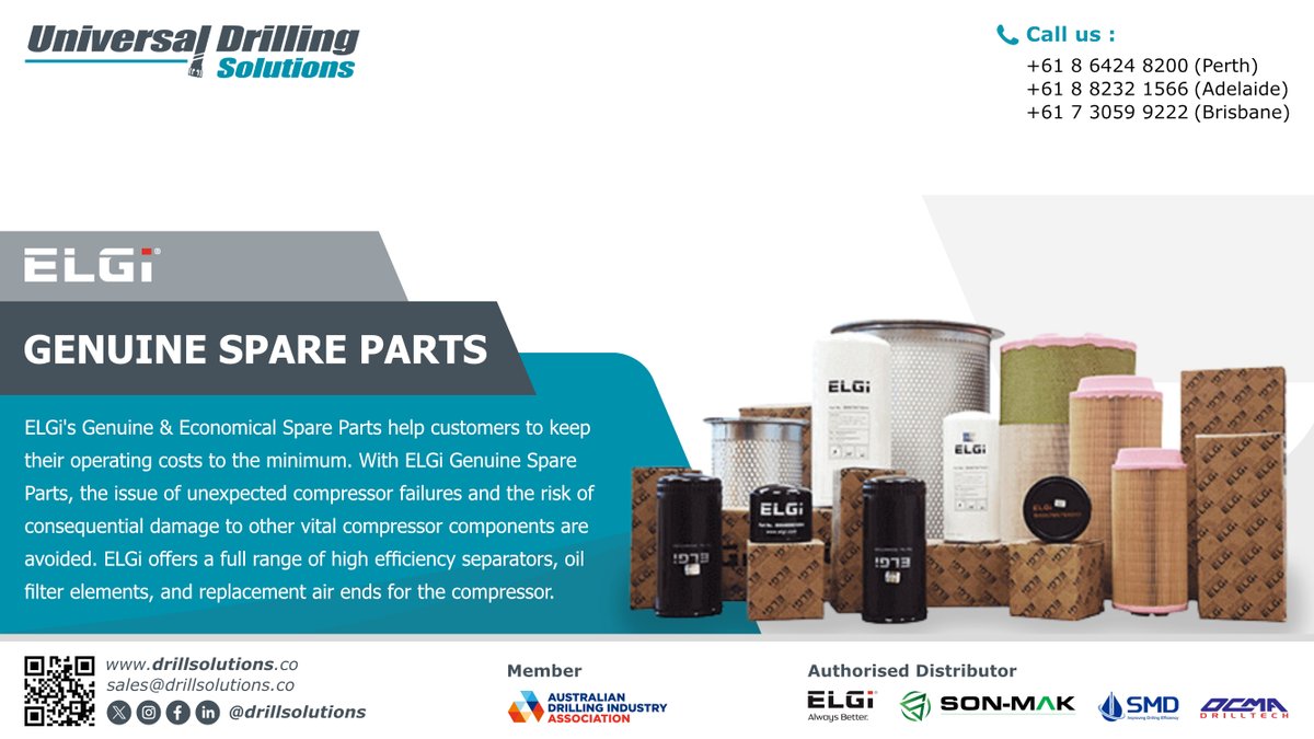 drillsolutions_'s tweet photo. ELGi Genuine Spare Parts offers a full range of genuine high efficiency separators, oil filter and air filter elements, as well as maintenance &amp; breakdown spare parts and replacement Air-Ends.

Click link in bio for more information!
#service #Maintenance #Australia #elgi https://t.co/FEl29NLdYI