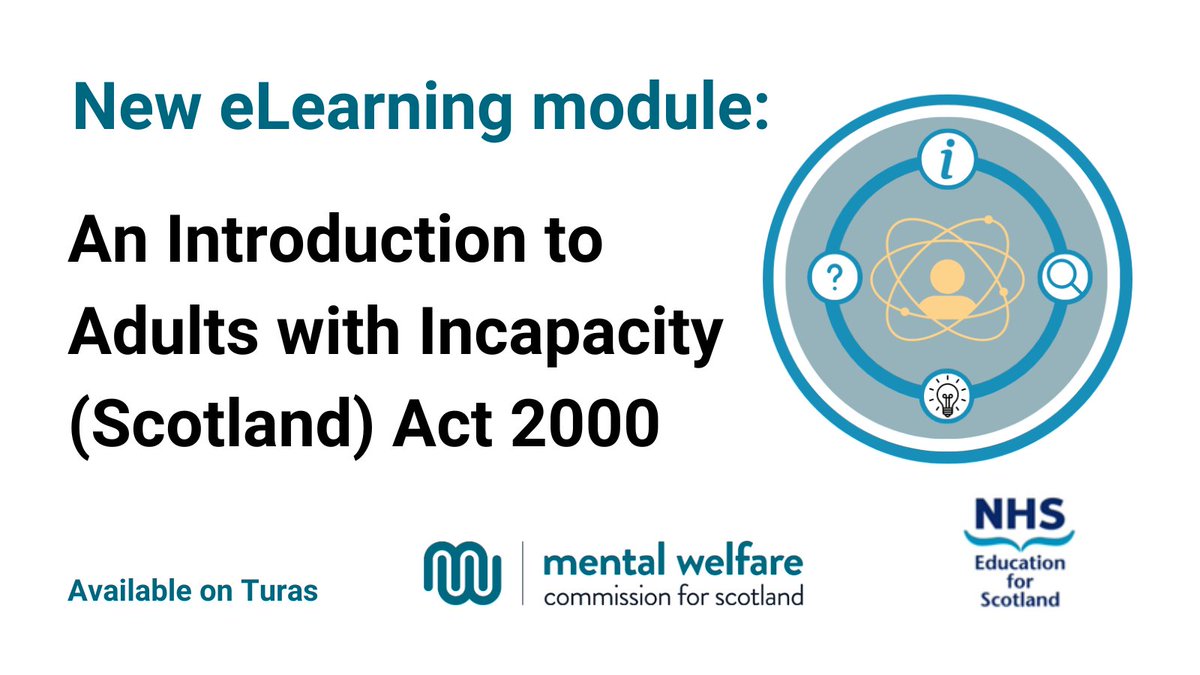 In partnership with <a href="/NHS_Education/">NHS Education for Scotland (NES)</a> we've launched a new eLearning module about the AWI Act.

Useful for people:
- working in health, social work &amp; social care
- looking to develop knowledge of rights-based practice

Access the eLearning module on Turas: learn.nes.nhs.scot/73785