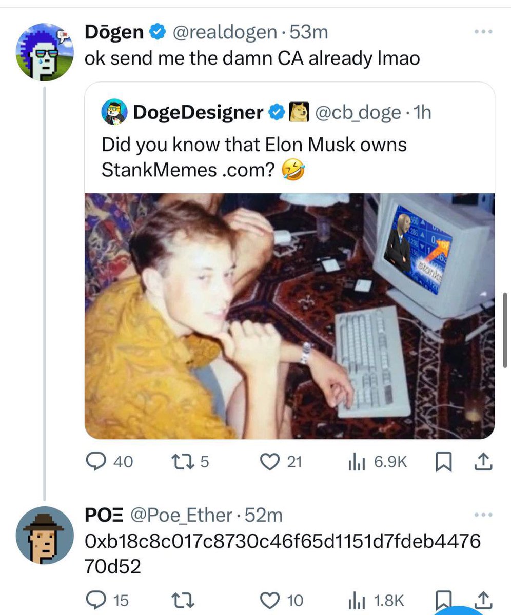 Elon Narrative $GROK went to 100 plus mills and now its Elon Meme $STANK Time. Who ever runs the meme runs the world and its <a href="/stankerc/">Stankmemes.com</a> 

dextools.io/app/ether/pair…