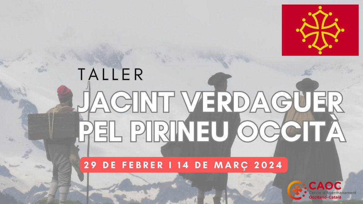 🔔TALLER "JACINT VERDAGUER PEL PIRINEU OCCITÀ" 👣 

Un petit viatge de dues sessions i de la mà d’en Bernat Gasull, expert verdaguerià, per les rutes de muntanya i visions que va tenir el poeta mentre recorria aquelles terres✨

👉caoc.cat/nou-taller/?fb…