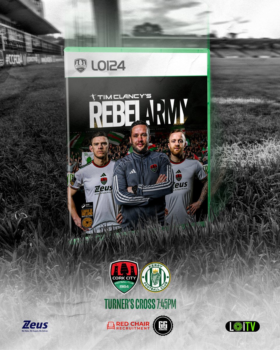 𝗧𝗜𝗠𝗘 𝗧𝗢 𝗣𝗟𝗔𝗬 🤩

🆚 Kerry FC
🏆 LOI Men's First Division
🏟️ Turner's Cross
🕔 7:45pm
📺 LOITV.ie
🎙️ Ruairi O'Hagan &amp; John O'Flynn

🎟️ CorkCityFC.ie/tickets

#CCFC84 || #LOI || <a href="/zeus_packaging/">Zeus</a>