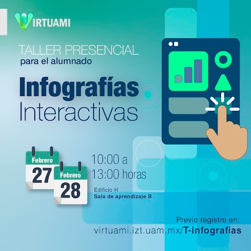 UAM_Iztapalapa's tweet photo. #Panteras no se pierdan este curso: totalmente PRÁCTICO, DINÁMICO e INTERACTIVO.
CUPO LIMITADO.
27 y 28 de febrero, 10:00 A 13:00 h
Edificio H, sala de aprendizaje B
Registro: https://t.co/UK07WXHVhn
#UAM #UAMI #CODAI #VIRTUAMI #Infografías #Interactivas #Presencial https://t.co/GVqrZFXfvw
