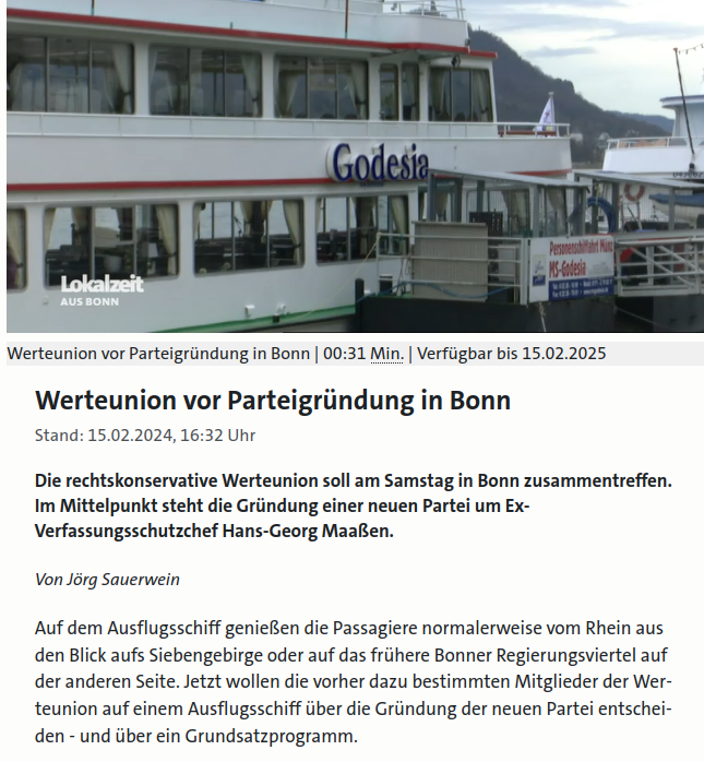 AfaNord's tweet photo. Der als "Rechtsextremist" eingestufte #Werteunion-Vorsitzende Maaßen plant die Parteigründung auf der MS #Godesia in #Bad Godesberg. Tausende aus der #NoCDU sind in dem Verein aktiv, wo keine #Brandmauer zur #NoAfD existiert. 1/x
#Bonn plant Sa. eine Gegendemo!
#NoNazis #Antifa https://t.co/3A8uzU7CxB