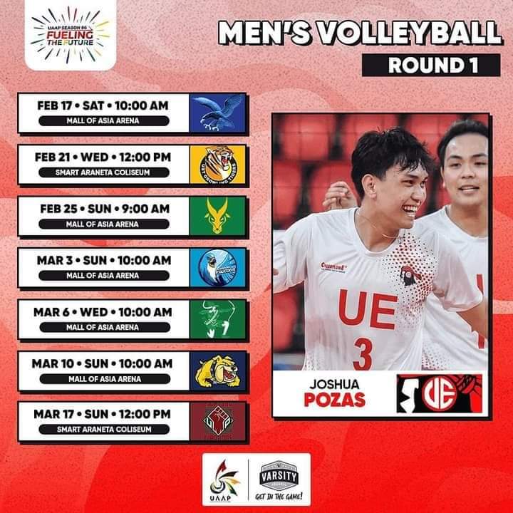 UEastRedWarrior's tweet image. Schedule of UE Volleyball Team for UAAP Season 86 🔴⚪

#BombaUE 💣