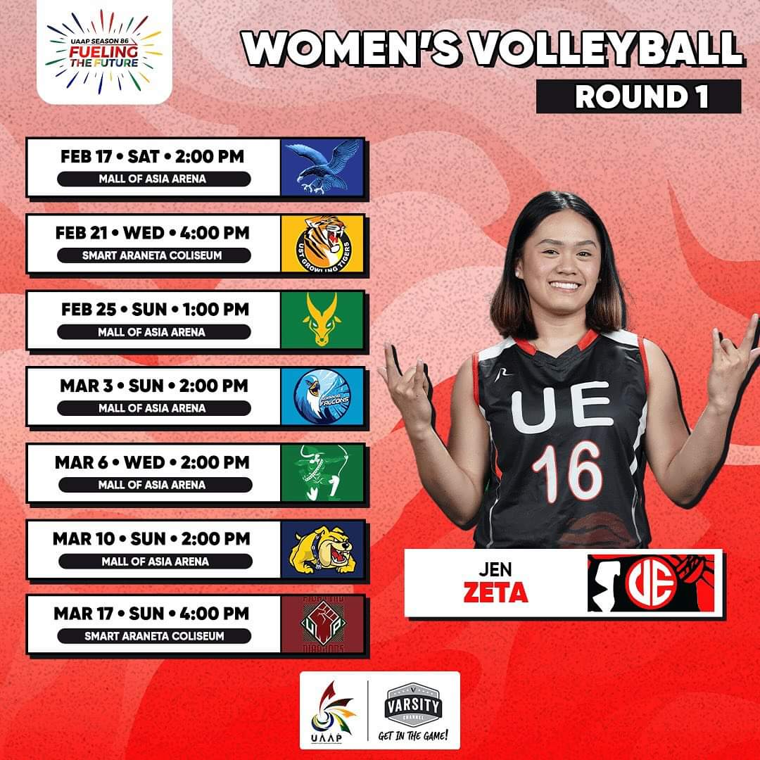 UEastRedWarrior's tweet image. Schedule of UE Volleyball Team for UAAP Season 86 🔴⚪

#BombaUE 💣