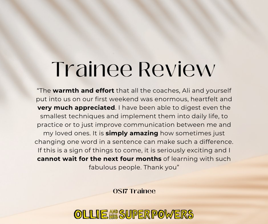 One of those #FridayFeeling moments for Ali and the team here with this wonderful review from a trainee at Ollie School 17. There are some lovely words in here we just felt we had to share with you all. Thank you ♥️