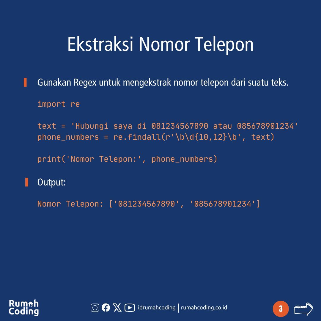 idrumahcoding's tweet image. Menyusun regex sendiri dari awal memang cukup mengasikan, tp juga cukup menguras waktu dan energi. Berikut saya sajikan beberapa use-case regex yang paling banyak digunakan. Tinggal pakai, gak perlu pusing bikin.

#python #coding #regex #RegexMagic #TextManipulation #CodeWizardry