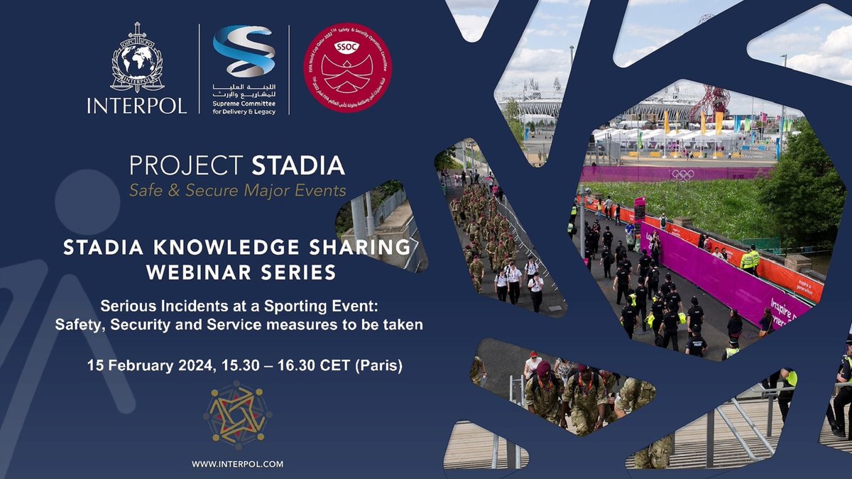 Project Stadia just concluded its 7th Webinar, highlighting security, safety and service measures during serious incidents at sporting events, for a safe and secure major gathering. 126 participants from 52 countries joined to exchange experiences and best practices!