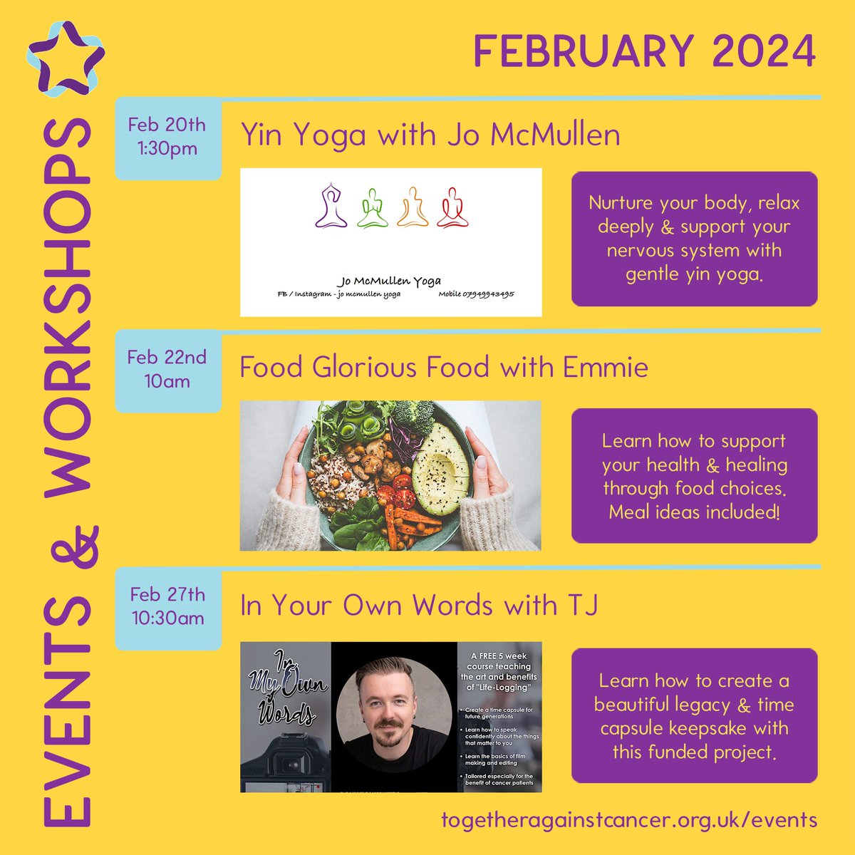 This week support your body with the foods you eat &amp; the nourishing movement you engage in 🥘🧘 Next week we also have TJ joining us to talk about an opportunity to create a video or audio keepsake for your family. Find out more &amp; register your space at: bit.ly/3D5S1Io