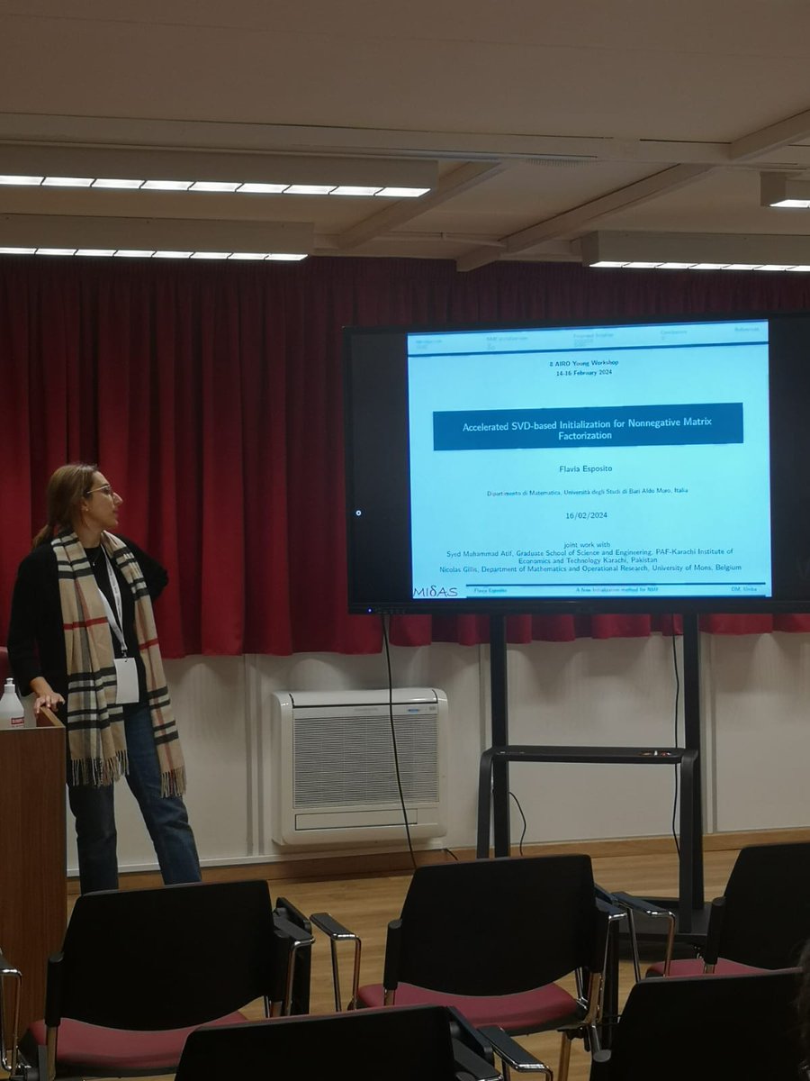 #8AYW #Day3 #ApplicationsOfOR
Flavia Esposito enhances a Singular Value Decomposition for Nonnegative Matrix Factorization leveraging the low-rank structure of the residual matrix, maintaining high-quality initializations while reducing computational complexity #orms