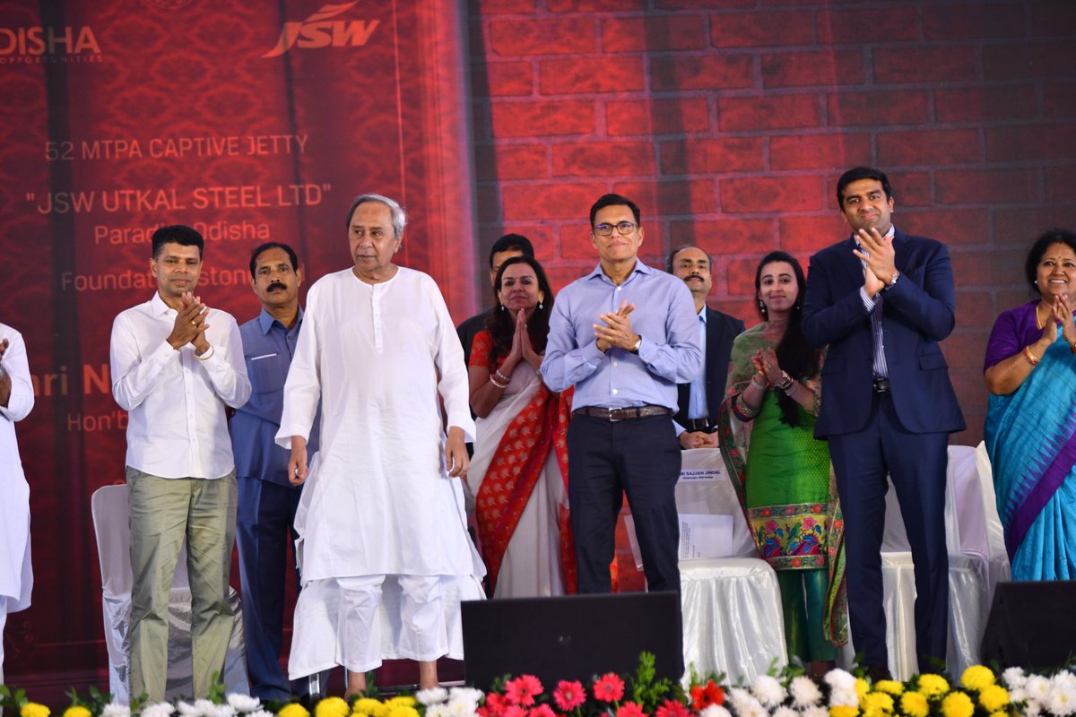 TheJSWGroup's tweet photo. Hon'ble @CMO_Odisha, Shri @Naveen_Odisha, marks a historic moment by laying the foundation stone for JSW’s Mega Integrated Green Steel Manufacturing Complex in Paradip, Odisha! 

Here's what you need to know: 

➡️@JSWSteel & @TheJSWGroup entities propose to invest approximately Rs 65,000 crore in multiple phases.
➡️ Employment potential of approx. 30,000 Direct & Indirect Jobs. 
➡️ The Integrated Manufacturing Complex will house Integrated Steel Manufacturing Unit, Jetties, Power Plant, Cement Unit & Modern Township 

This initiative is poised to drive economic growth in the region, with an emphasis on sustainability and innovation.

#SajjanJindal @sajjanjindal #InvestInOdisha @InvestInOdisha @SangitaSJindal @ParthJindal11
