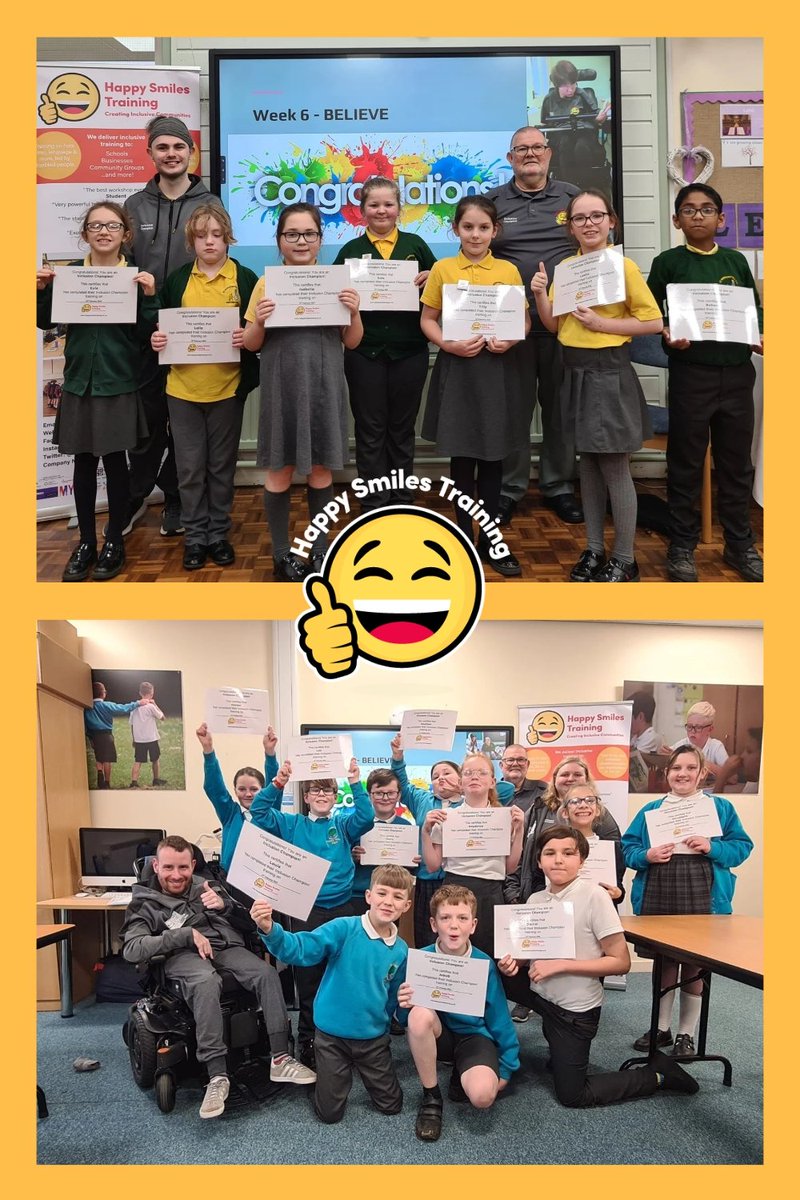 happysmilescic's tweet photo. 🎉 Congratulations to #Wigan Borough’s latest Inclusion Champions! 👏

Pupils at Beech Hill &amp; St Bernadette’s completed their 6-week training this week and will now lead on #Inclusion through #YouthSocialAction in their communities! 😁💛

@bh_office @BH_SEND @stbernies https://t.co/3QvVmt36vv