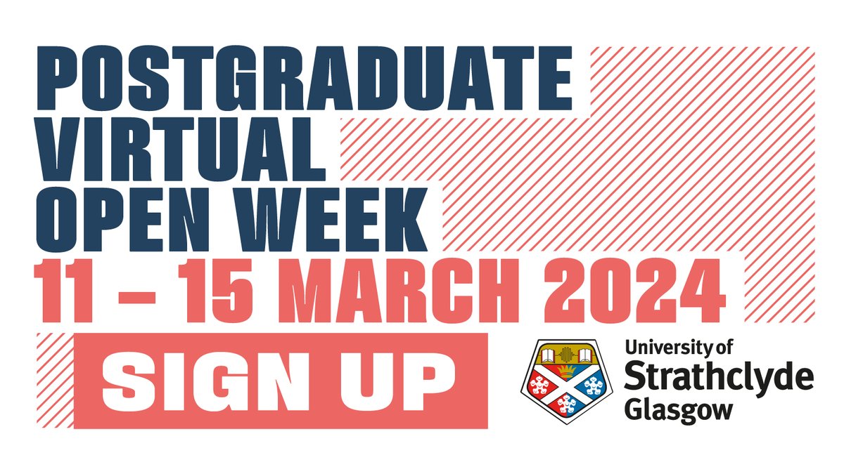 The @UniStrathclyde Postgraduate Virtual Open Week is taking place next month! 💻 During the week we're holding webinars about our different masters programmes. Join us to hear from Department staff and ask us any questions you have. See all webinars➡️bit.ly/3kiLKlX