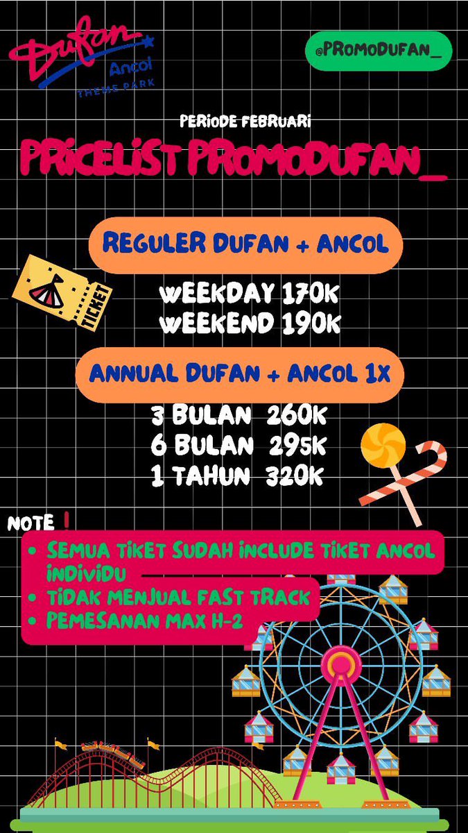 promodufan_'s tweet photo. ❗️PRICELIST FEBRUARI❗️

Hallo buat kalian yang lagi cari tiket dufan murah &amp; trusted bisa langsung WA (link di bio) yaaa atau kalau mau liat-liat testinya bisa cek di instagram @promodufan_  yaa!
Untuk pembelian diatas 5 tiket ada potongannya harga yaa😉

📲 085887107424 https://t.co/k13ZzuDyCE