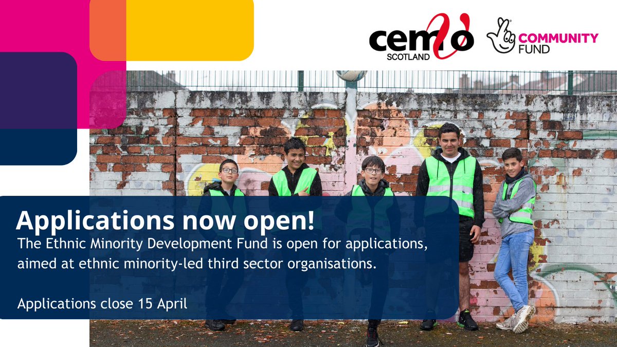 The Ethnic Minority Development Fund is now open for applications! 📢 The fund, run in partnership with @Cemvoscot Scotland, is available to any ethnic minority-led third sector organisations in Scotland. For more info & to apply visit: ⬇️ cemvoscotland.org.uk/emdf/