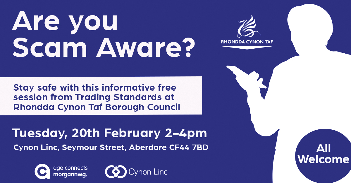 Just three Winter Warmer get togethers left. Join us at @cynonlinc next Tuesday for a useful session on Scam Awareness plus free refreshments and winter goodies.