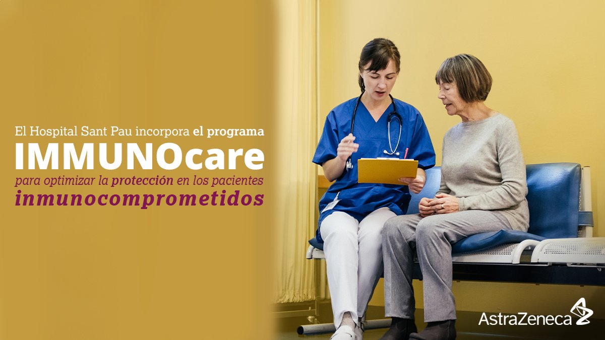 AstraZenecaES's tweet photo. El @HospitalSantPau adopta #IMMUNOcare, el proyecto de AstraZeneca que busca reforzar la protección de pacientes inmunocomprometidos.

Mediante la optimización de las consultas con metodología LEAN y una atención personalizada y eficaz.

👉🏻https://t.co/vqYlisbYlX https://t.co/Clmm4bqqRQ