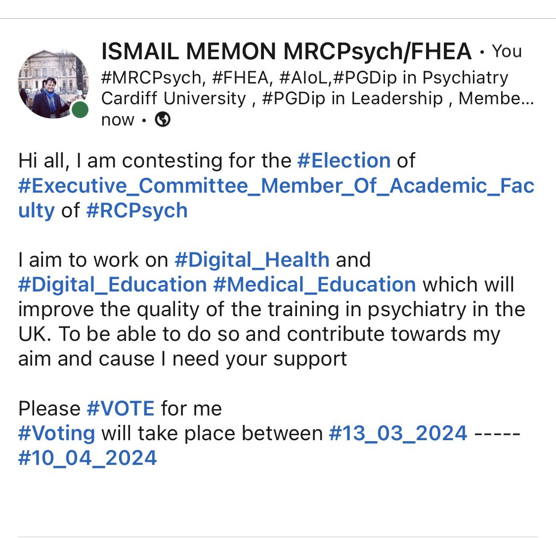 #RCPsych_Elections #Vote4Me #Academic_Faculty #Digital_Health #Digital_Education #Medical_Education #Improve_Psychiatry_Training @BPPA_Official @drraja_ @APPSUK @APPNA @appne_official