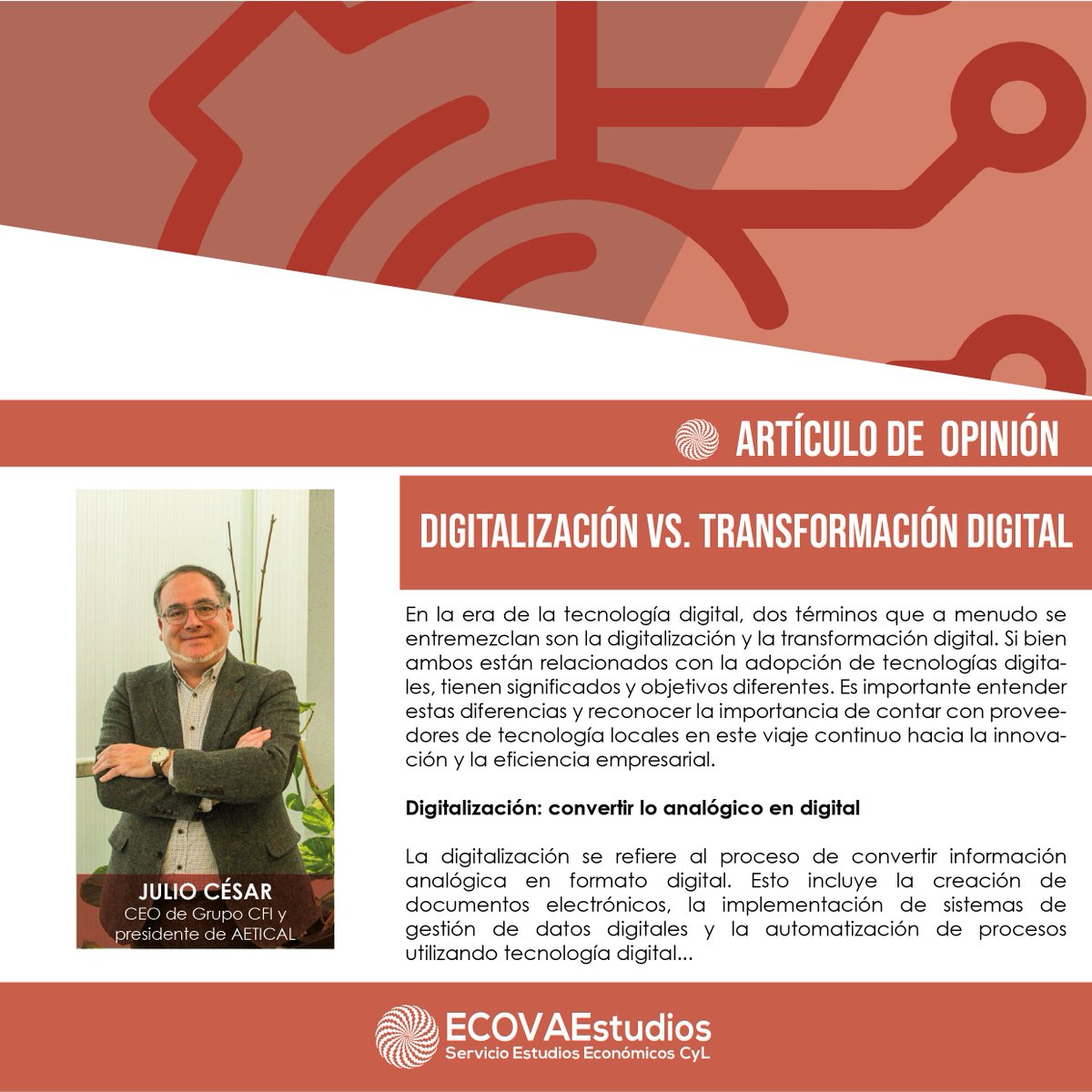 EcovaEstudios's tweet photo. Descubre el artículo de nuestro nuevo colaborador socio-económico Julio César, CEO de CFI y presidente de @AETICAL
Lee el artículo completo aquí 👉 https://t.co/QlkERx6F18
#ECOVAEstudios #AETICAL #Transformacióndigital https://t.co/Reed7Vpil0