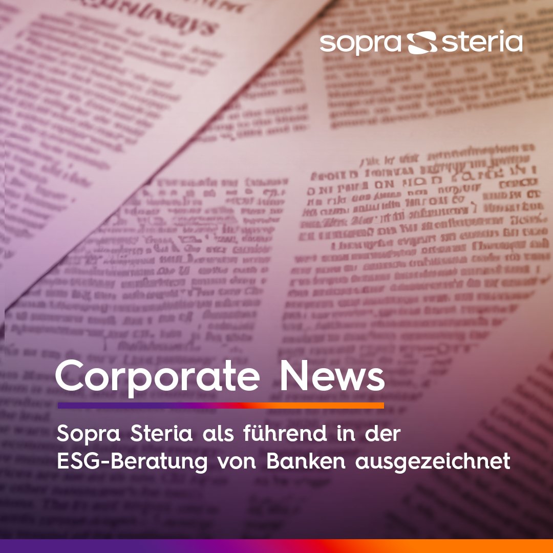 SopraSteria_de's tweet photo. Das Analysehaus NelsonHall hat #SopraSteria in seiner NEAT-Analyse 2024 zu den führenden Unternehmen im Bereich ESG im Bankensektor gezählt wird. Mehr Informationen dazu finden sich in unserer Pressemitteilung 👉  https://t.co/gxaG1qdHq2 https://t.co/pc5YBeCMXF