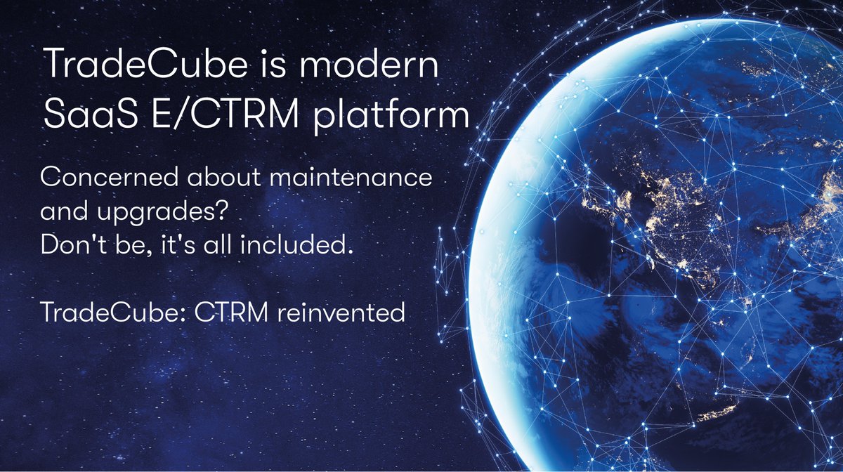 CTRMCubed's tweet photo. TradeCube is a modern SaaS E/CTRM platform that is cloud native. We have an innovative commercial model with no commitments and an all inclusive monthly fee.

https://t.co/TuwUhwZNBS

TradeCube: CTRM Reinvented

#CTRM #ETRM #SaaS https://t.co/jDySkF7IYT