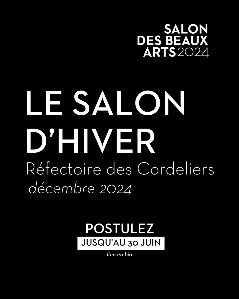 Cette année, 160 ans après le premier Salon, ce n’est pas un mais deux Salons qui auront lieu en 2024 ! Un Salon d’été, en juin, à l’Orangerie du Sénat, et un Salon d’hiver en décembre au Réfectoire des Cordeliers.

Candidatez dès maintenant pour exposer : salondesbeauxarts.com/candidater-au-…