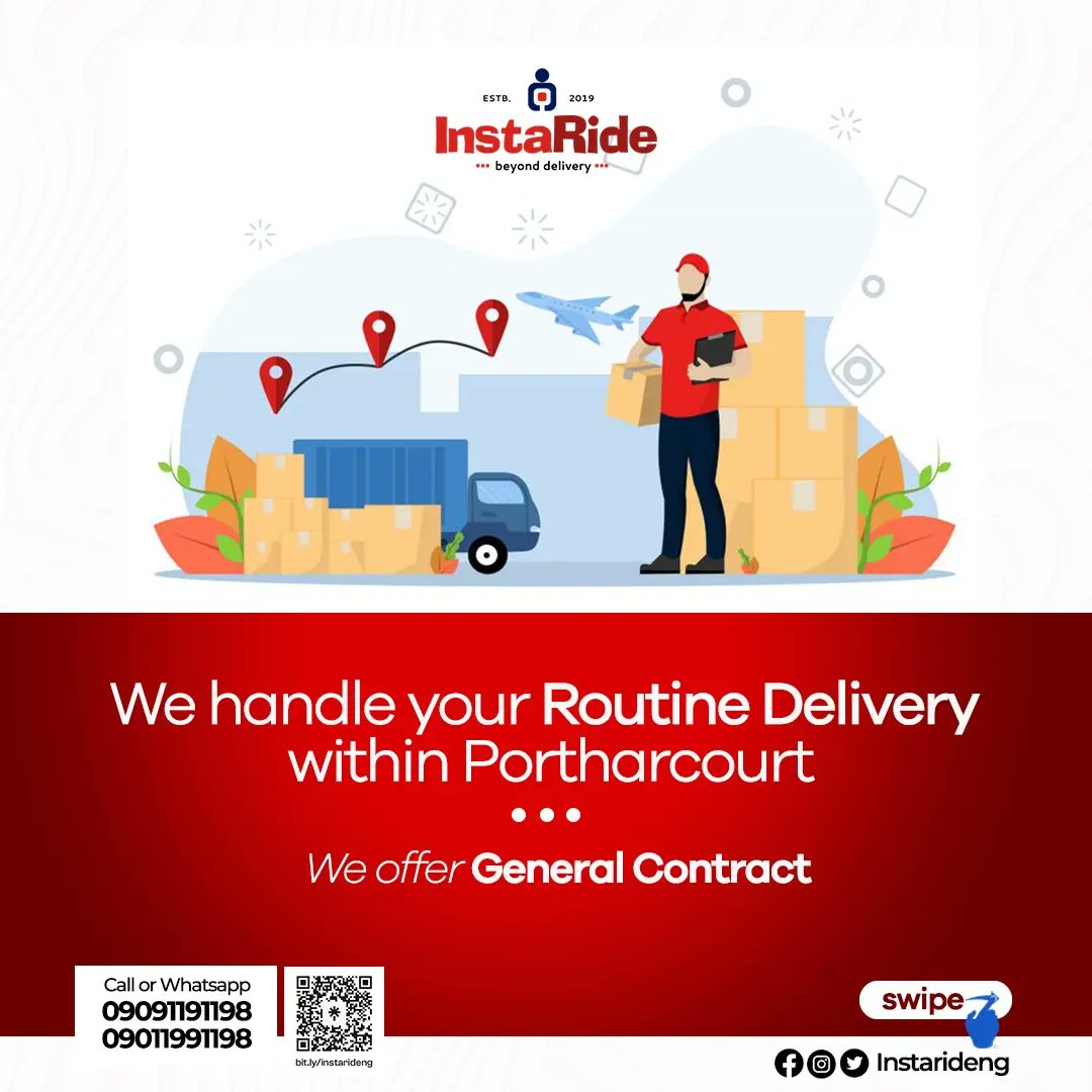InstaRideNg's tweet photo. Embrace our Special Delivery rates🚛✨

Do you own a shop, an office or restaurant within PortHarcourt and need a logistics company to handle your routine deliveries? Search no further, we got you covered at affordable rates.

Dm or call us today📞

#logistics
#instarideng https://t.co/KH7yfwulBl