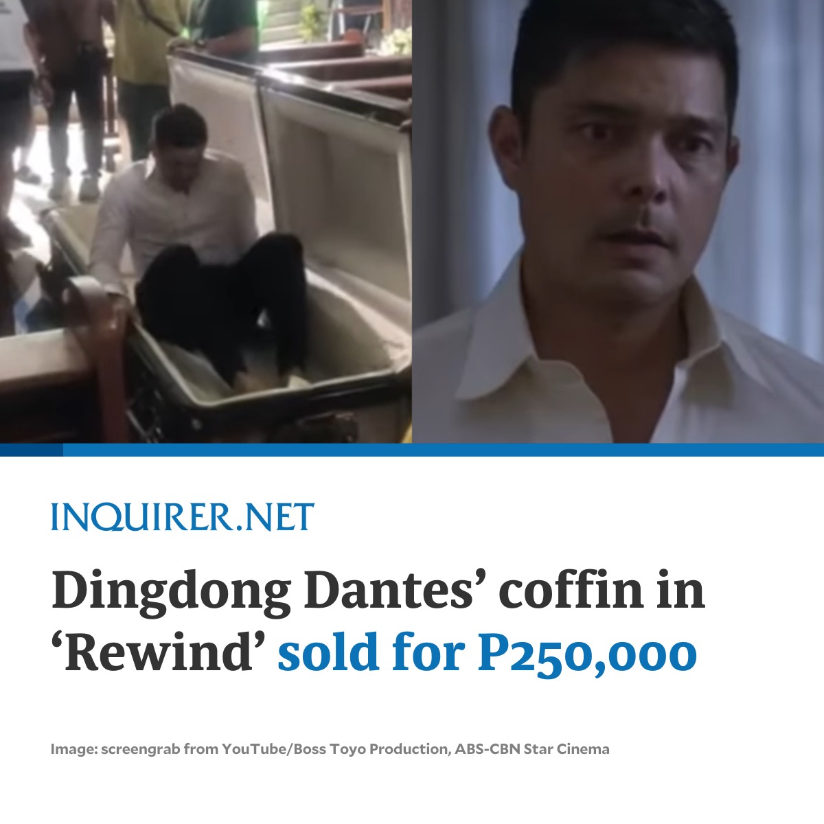 inquirerdotnet's tweet photo. The owner of the funeral service provider where Dingdong Dantes’ “Rewind” casket was rented, reached out to internet personality Boss Toyo and sold him the item for P250,000.
 
READ MORE: https://t.co/qMGuVHw5Yy https://t.co/Bep8r9YyaD