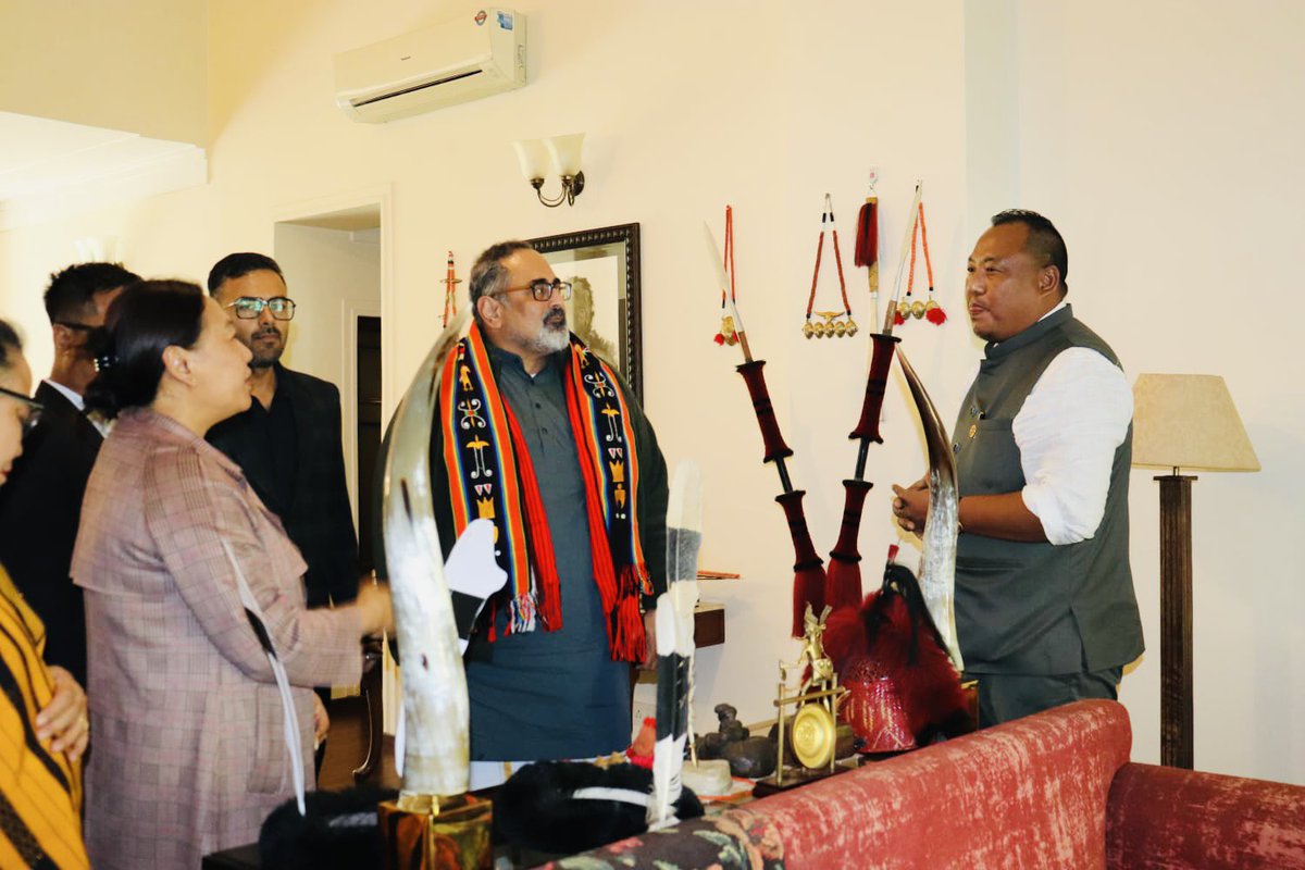 Led the Nagaland State <a href="/BJP4Nagaland/">BJP Nagaland</a> delegation including Hon’ble MP Rajya Sabha Smti @Sphangnon ji and called upon Hon’ble Union Minister for Skill Development, Electronics &amp; Technology, Jal Shakti Shri <a href="/Rajeev_GoI/">Rajeev Chandrasekhar (Parody)</a> ji today at New Delhi.
We had an enriching interaction wherein