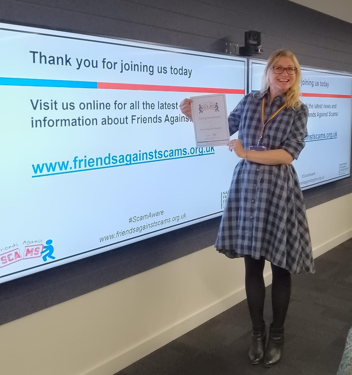 Throwback Thursday!
Here is Eva with her 'Friends against scams' training certificate which was delivered by the Trading Standards Nottinghamshire during the launch of the Fraud Partnership Forum which is led by <a href="/NottsOPCC/">Nottinghamshire OPCC</a> 
🚩Don't forget to keep an eye out for those RED FLAGS!