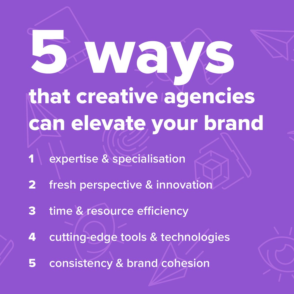 Thinking about bringing a #CreativeAgency on board? 
Here’s 5 compelling reasons why teaming up with one can help #elevate your #brand.
Reach out to us now and let us help you to #create something extraordinary together!