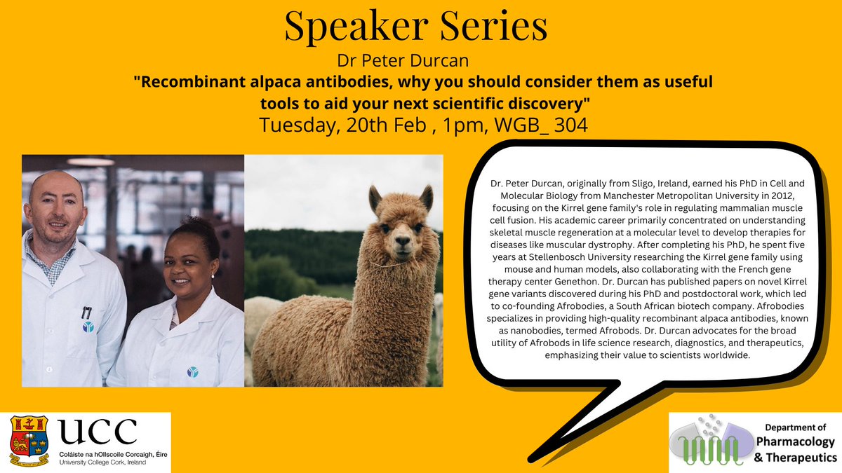 We are excited to welcome Dr Peter Durcan on Tues, 20th Feb who will discuss 'Recombinant alpaca antibodies, why you should consider them as useful tools to aid your next scientific discovery' #pharmacology