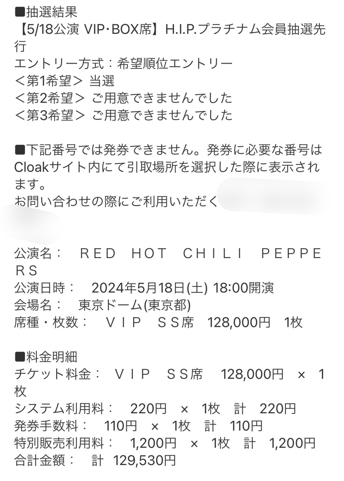 【skywalker様専用ページ】レッチリ5/18(土)東京公演 VIP SS席 レッチリ5⁄18東京ドーム公演ライブチケットコンサート