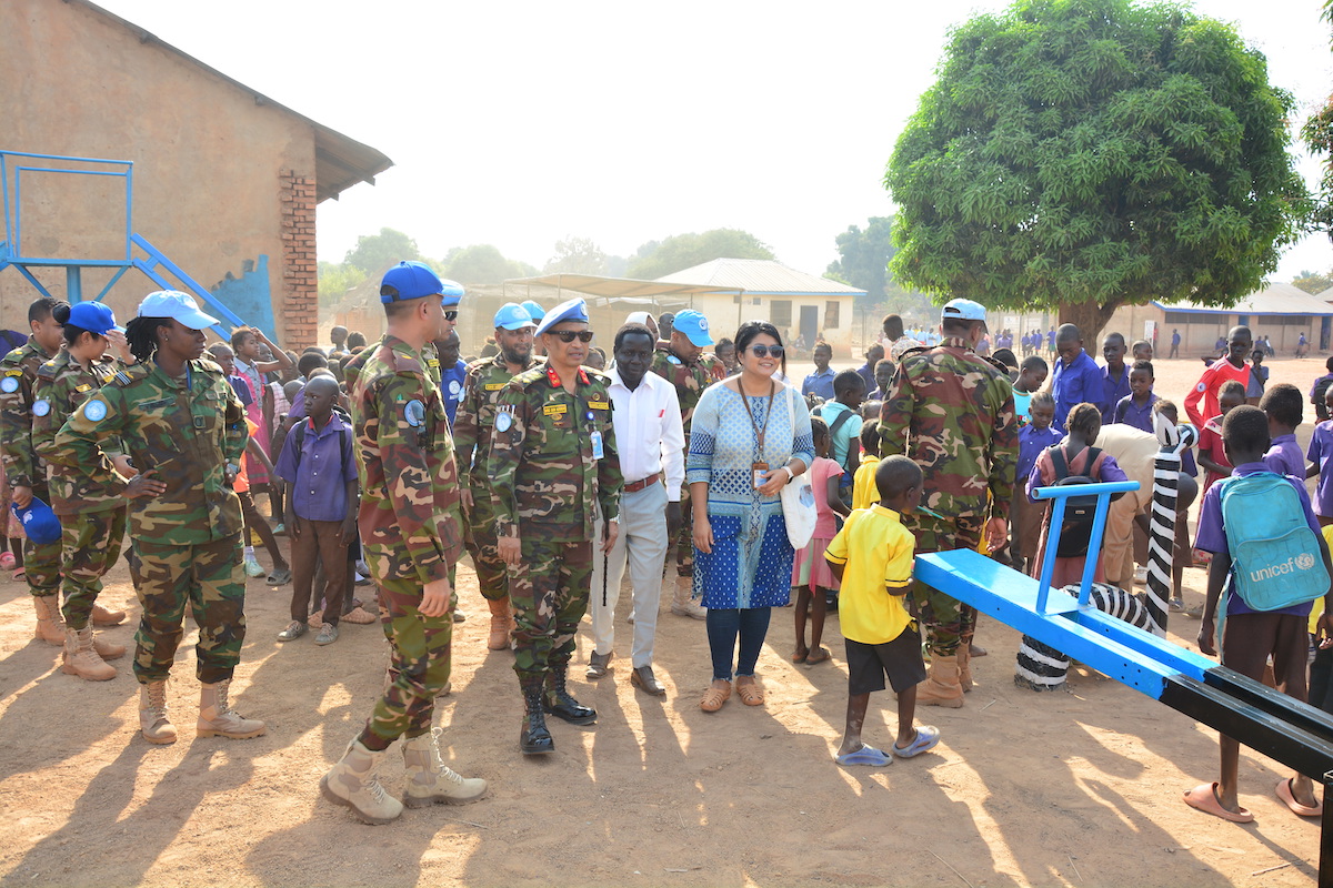 #PeaceBegins with education, and playtime. Fortunately for young learners at a primary school in Wau, #SouthSudan, #UNMISS peacekeepers from #Bangladesh 🇧🇩 recently handed over both a playground and sports & educational material to them. That, good people, is pretty awesome. #A4P